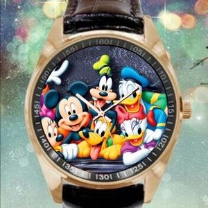 Unisex Mickey Minnie Mouse Leather Strap Watch